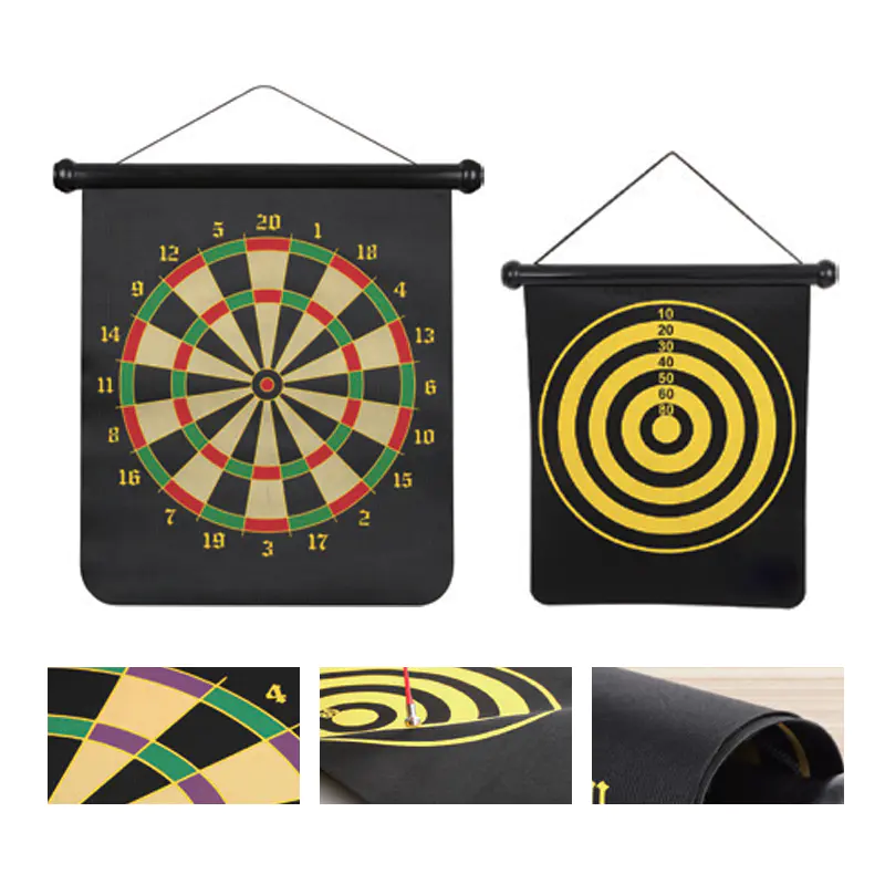 Double-Sided Roll-Up Kids Dartboard Set for Indoor and Outdoor